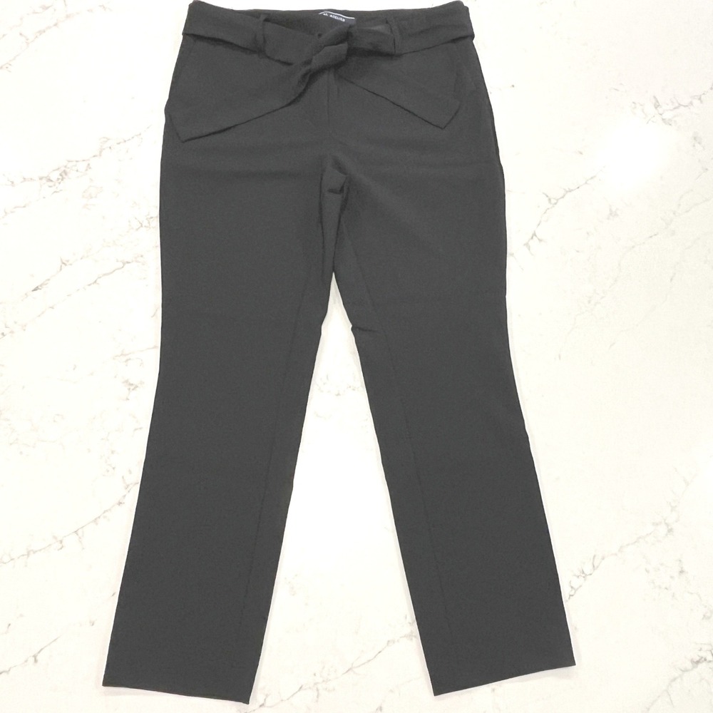 J&L Atelier Pull On Ankle Pants Womens M Black Tie Front Career Office Business